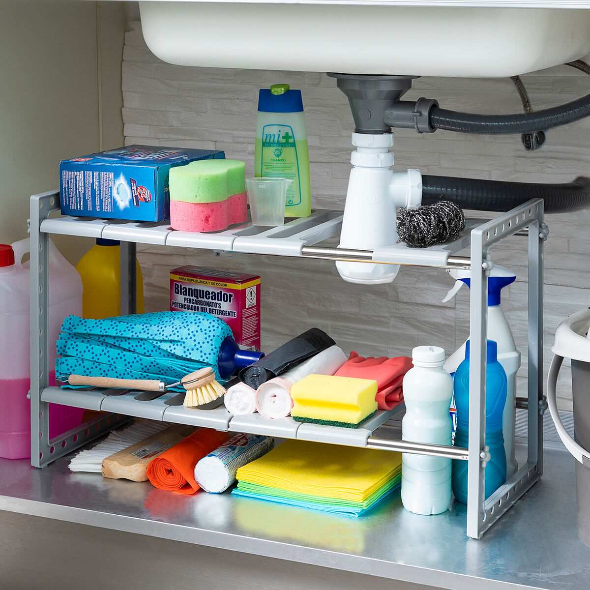 Extendable Under-Sink Shelf Unit Shibblek 2 Shelves