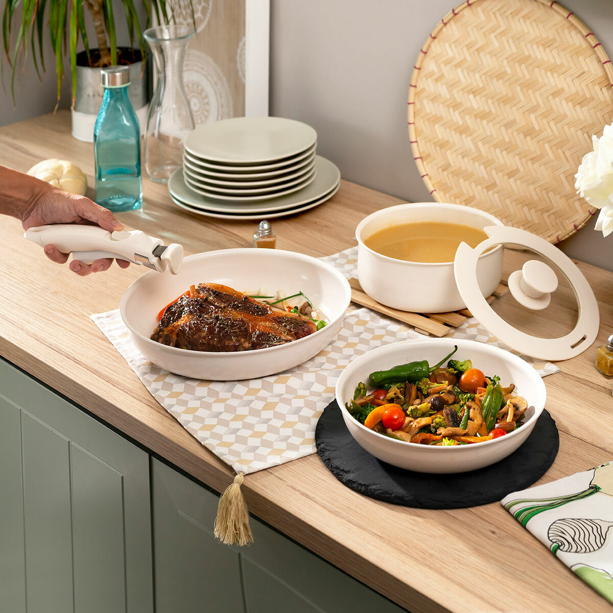 Set of Pans with Removable Handle and Lid Passet 5 Pieces