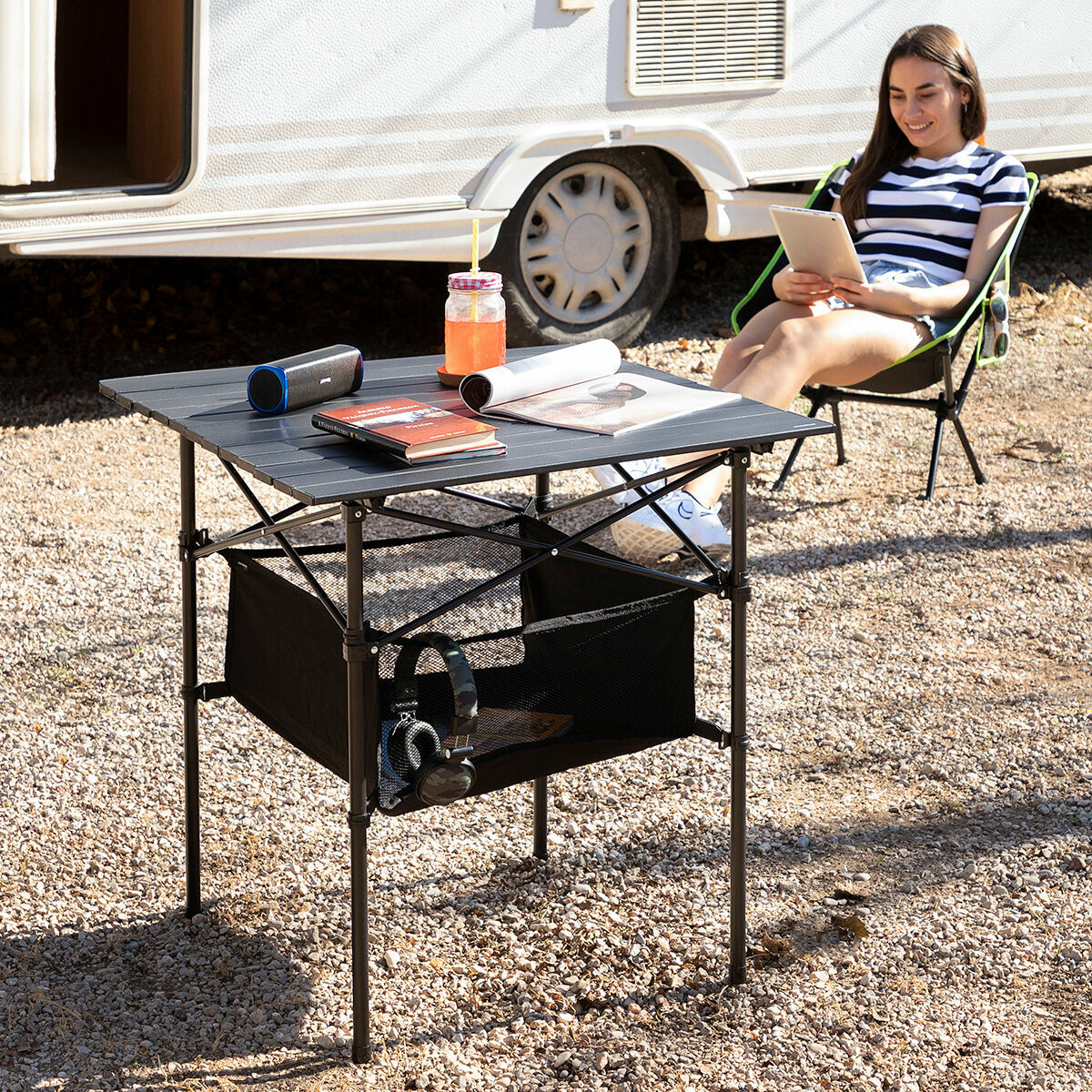 Folding Camping Table with Basket and Cover Folble