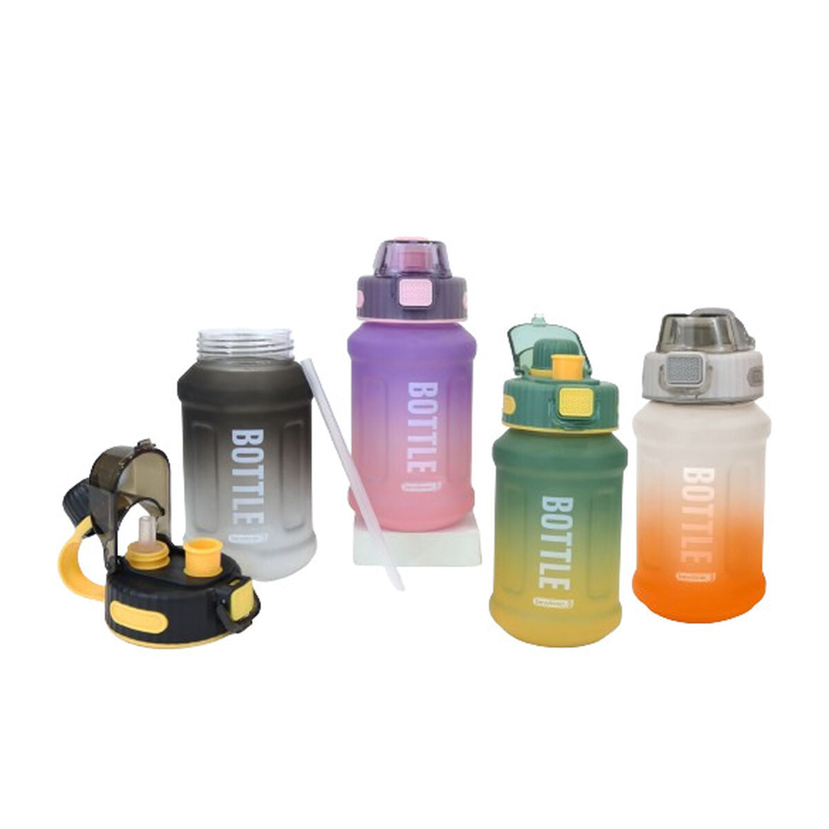 Bottle with Lid and Straw Bewinner Multicolour