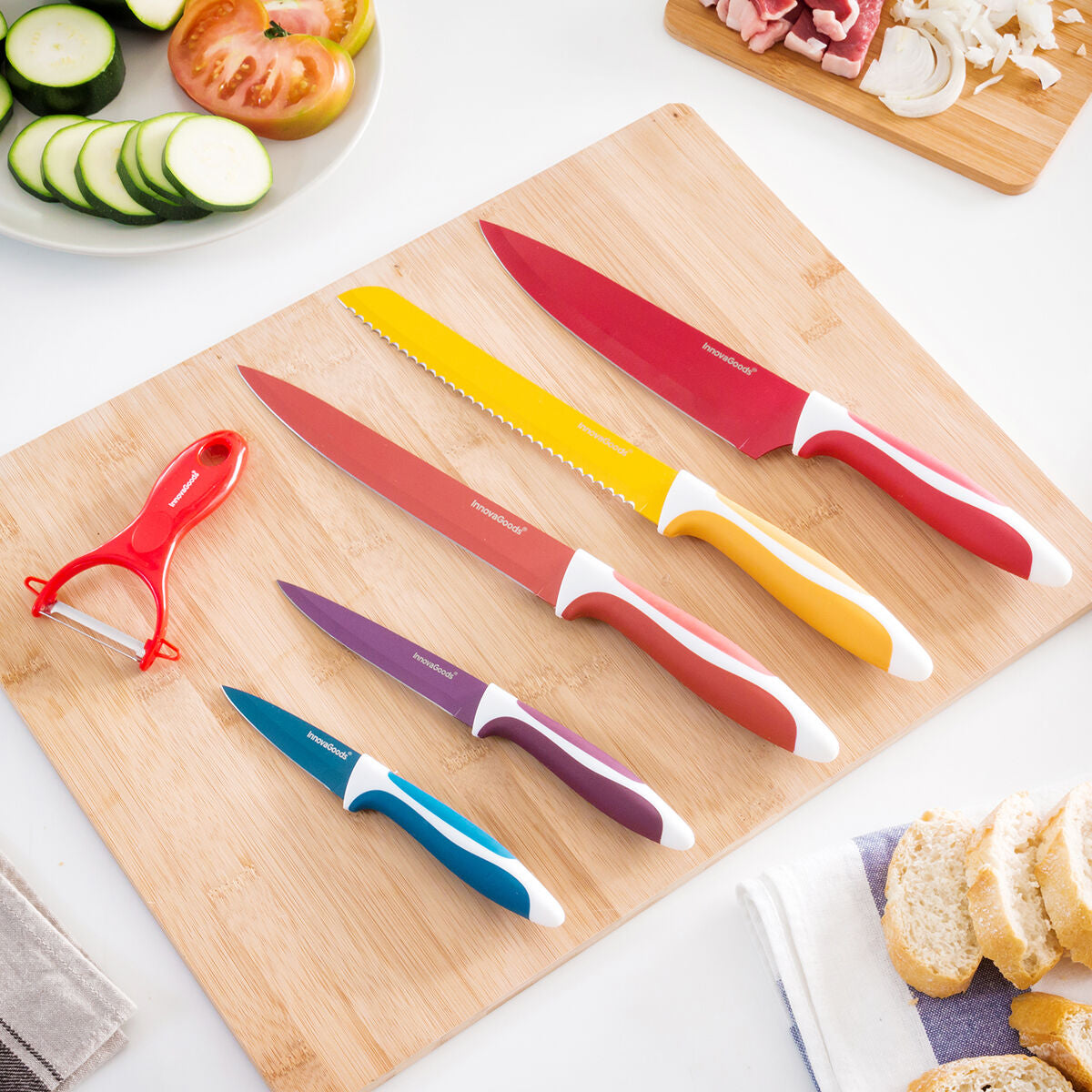 Set of Ceramic Coated Knives with Peeler Knoolvs 6 Pieces