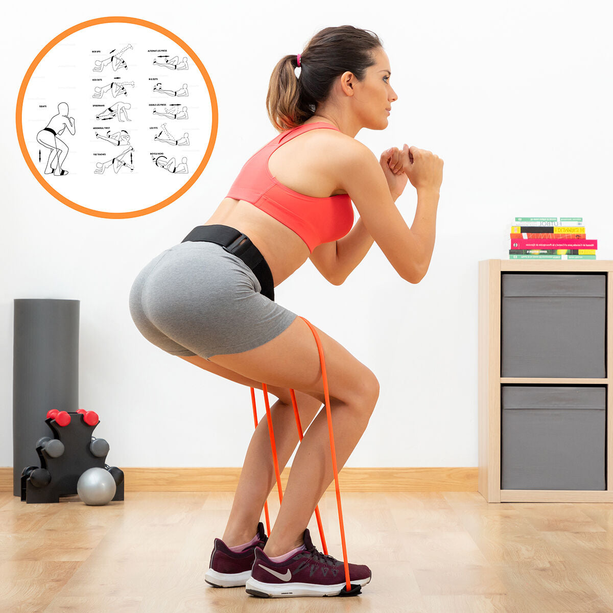 Belt with resistance bands for Glutes and Exercise Guide