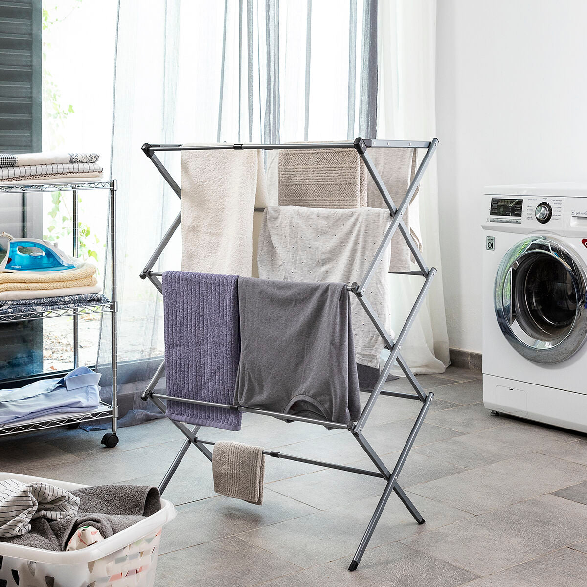 Folding and Extendable Metal Clothes Dryer with 3 Levels 11 Bars