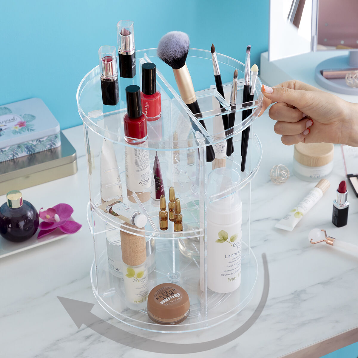 Roterende make-up organizer rolkup